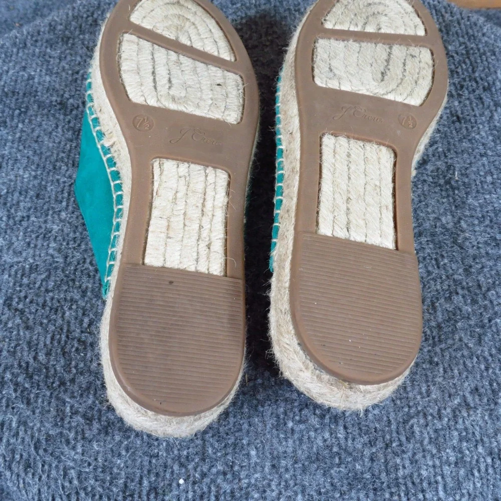 J. Crew AY314 Womens Suede Espadrille Mules 7.5 Summer Slip On Teal Green